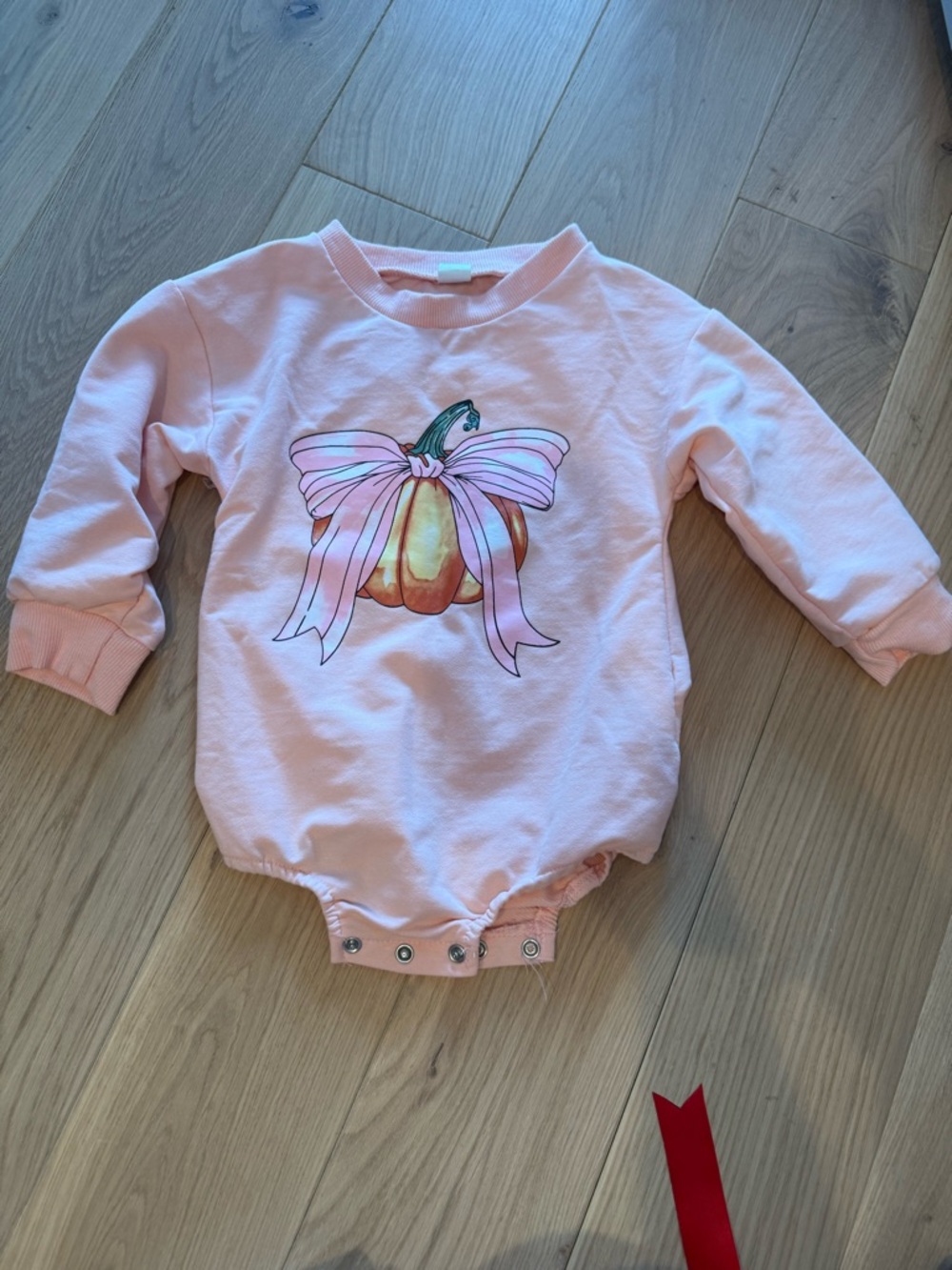 Pink Pumpkin Bow Long-Sleeve Baby One-Piece
